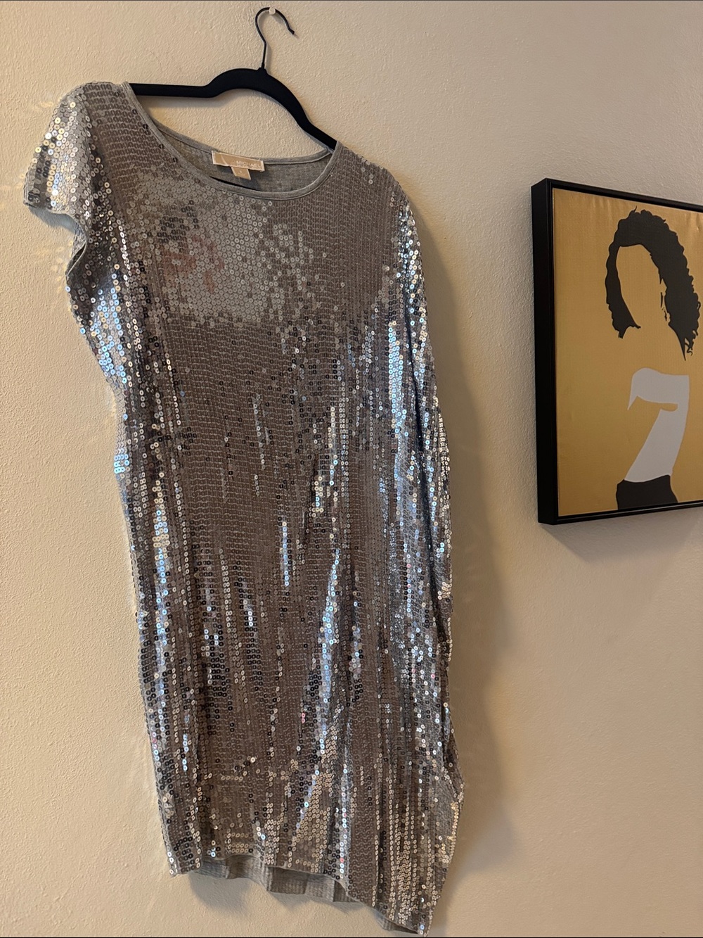 Michael Kors Silver Asymetric Sequin Mini Dress